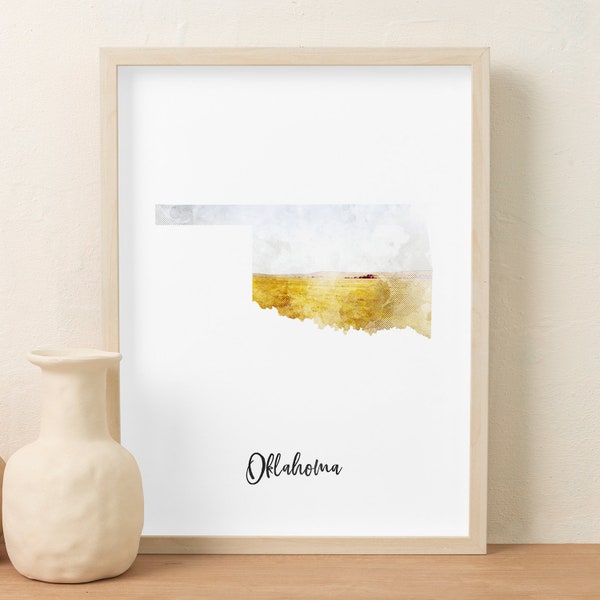 Oklahoma Watercolor Map Digital Download, State map, Country Map, Map, Travel, Print, Poster Wall Art Home Decor, Print At Home