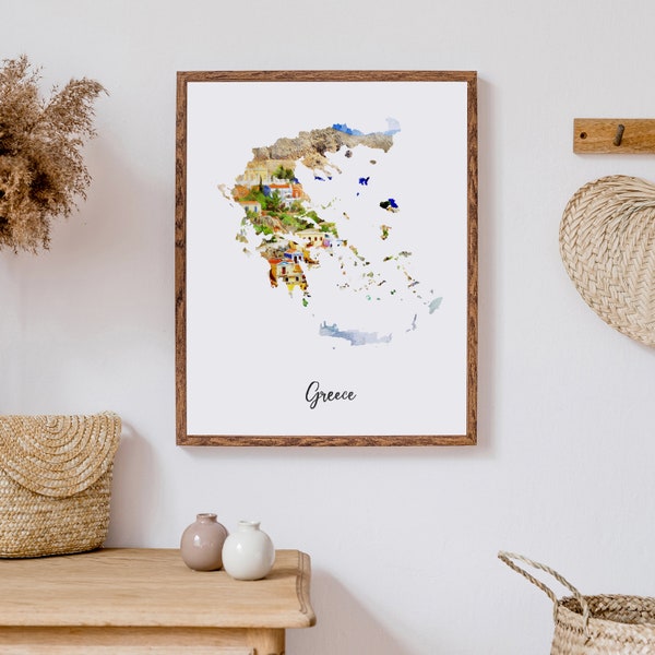 Greece Watercolor Map Digital Download, State map, Country Map, Map, Travel, Print, Poster Wall Art Home Decor Large, Print At Home