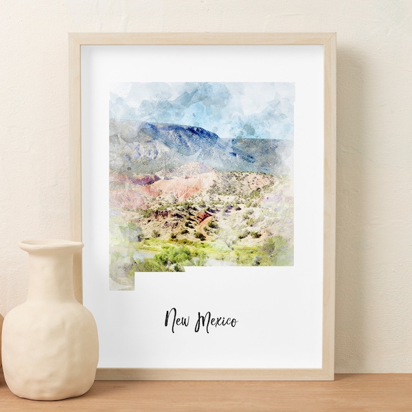 New Mexico Watercolor Map Digital Download, State map, Country Map, Map, Travel, Print, Poster Wall Art Home Decor, Print At Home