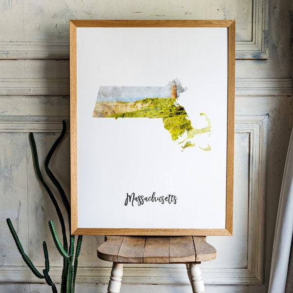 Massachusetts Watercolor Map Digital Download, State map, Country Map, Map, Travel, Print, Poster Wall Art Home Decor, Print At Home