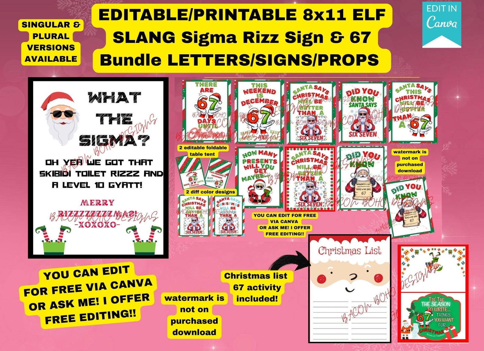 The Rizz Printable Printable/editable Elf Sigma Rizz Sign, Elf 67 Bundle, Sigma Rizz Elf ...