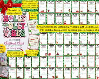 Editable/Printable Christmas Gift Card Book, gift card book, gift card book template, holiday gift card book, 50+ templates; free editing