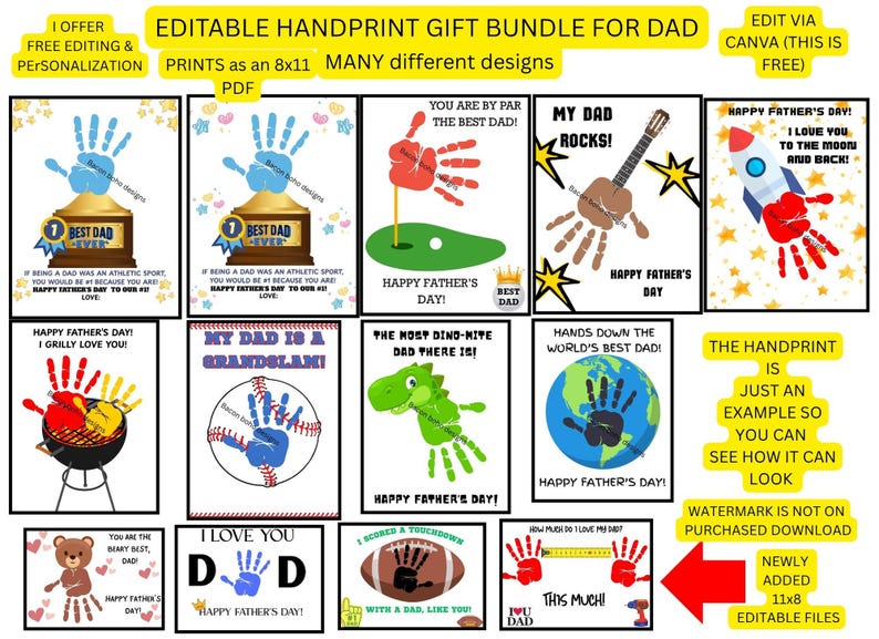 Printable/editable Handprint Art Bundle, Handprint Craft Bundle, DIY ...