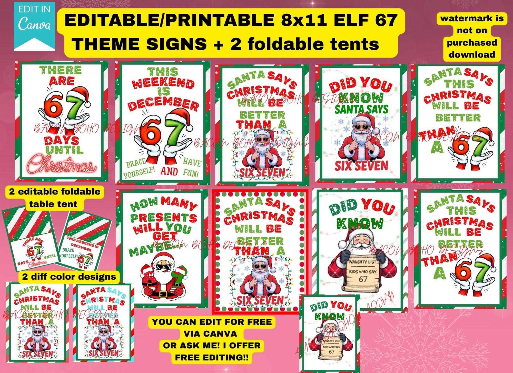 Printable/editable Elf Sigma Rizz Sign, Elf 67 Bundle, Sigma Rizz Elf ...