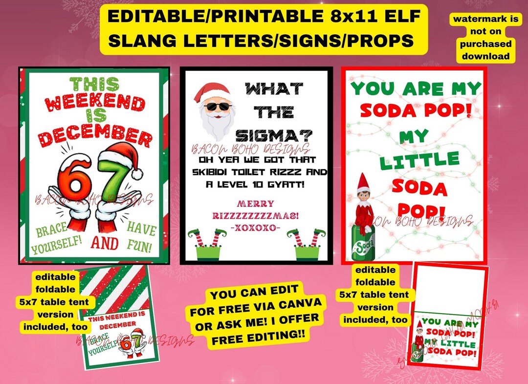 Editable/printable Elf Slang Letters, Elf 67 Letter, Elf Sigma Rizz ...