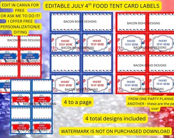 Editable July 4th Food Tent Cards: Independence Day Party Decor (PDF)