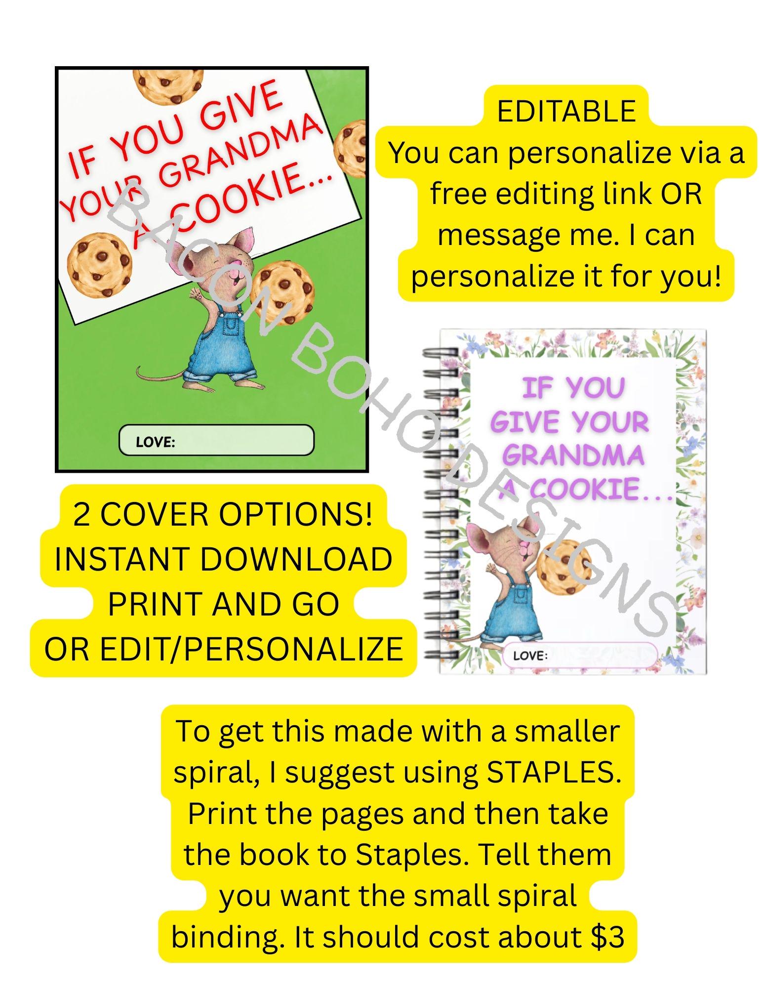If You Give Your Grandma a Cookie, Mother's Day Gift, gift from kids, Book Template Gift, canva editable, instant download
