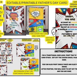 Cartão de Dia dos Pais para imprimir, pai super-herói, presente fotográfico para pai, cartão de Dia dos Pais de crianças, presente de última hora, download instantâneo, editável