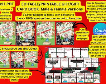 May include: An editable and printable gift card book template featuring Christmas-themed cover designs with a mouse illustration and text reading If You Give Your Teacher A Christmas Cookie. Includes multiple page layouts and customization options.