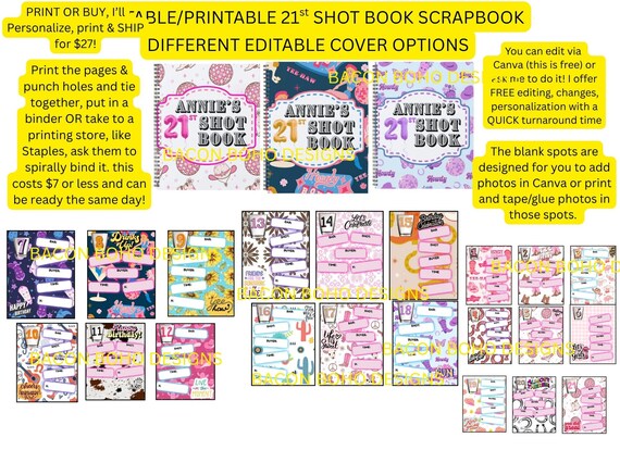 Editable/printable 21st Birthday Shot Book, 21st Birthday Gift, Unique 21st  Birthday Gift, Gift for 21 Year Old, Drinking Games,free Editing - Etsy