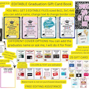 Editable/printable Graduation Gift Card Book, 25 options,College survival book, Gift card Book, canva template, instant download, editable