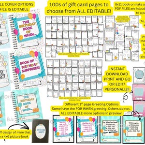 Libro de tarjetas de regalo de cumpleaños editable/imprimible, libro de tarjetas de regalo, regalo de cumpleaños para adolescentes, adultos, niños, plantilla editable, descarga instantánea