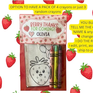 custom birthday party favors, coloring book party favors, strawberry birthday party favors, berry birthday party favors, free shipping