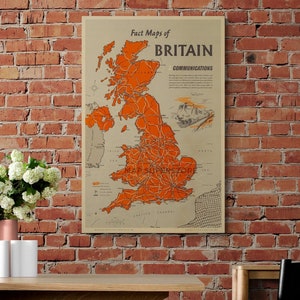 Vintage Britain Communications Map (1962) - Canvas or Poster Print