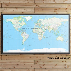 Detailed Political World Map - Names of Countries, Cities, Capitals, Rivers, Lakes, Oceans, Seas, Islands | Canvas or Poster Print