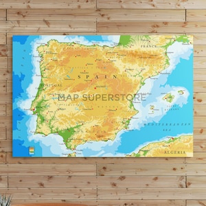Detailed Physical Map of Spain: Canvas or Poster Print