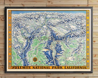 Carte du parc national de Yosemite 1930, carte vintage du parc national de Yosemite, ancien art du parc national de Yosemite, art mural cadeau pour parc national de Yosemite - Canada