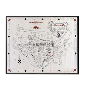 A Texan&#39;s Whimsical View of the United States | Funny Texas Map of United States | Texas Home Decor
