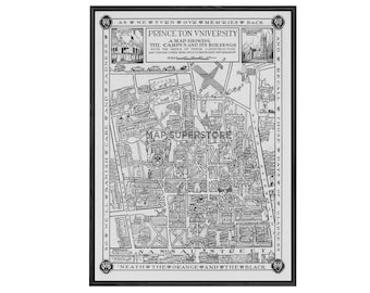 USA Vintage プリンストン大学 キャンパスマップ アートポスター Vintage Princeton University Map: 1932 Pictorial Campus Art - Etsy