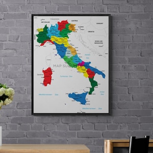 Colorful Political Map of Italy: Canvas or Poster Print