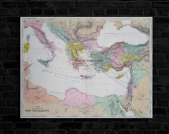 Antique New Testament Map Print: 1874 Bible Atlas Art