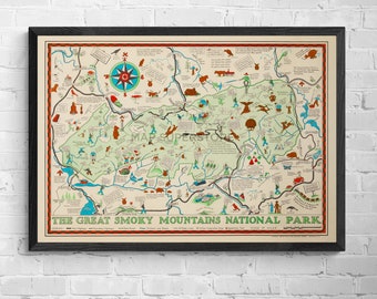 Smoky Mountains National Park Vintage Pictorial Map Art Print