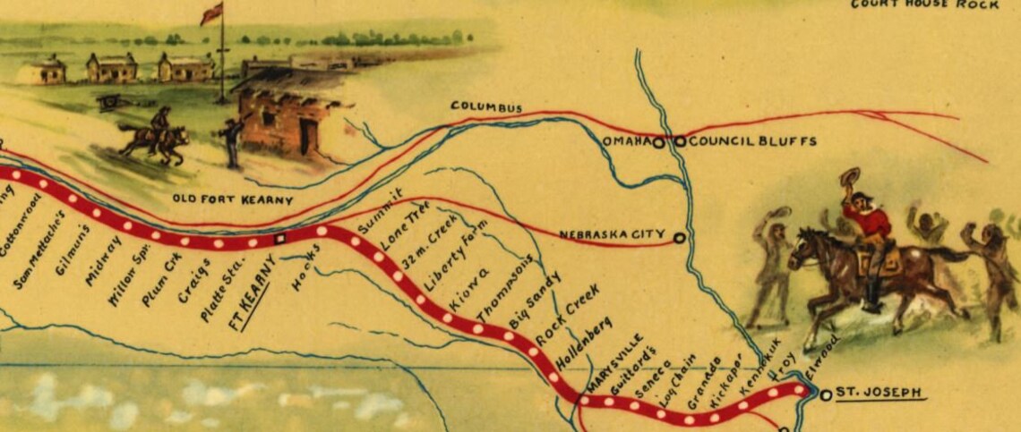 Vintage Pony Express Route Map Tracing the Historic Journey of the Wild 