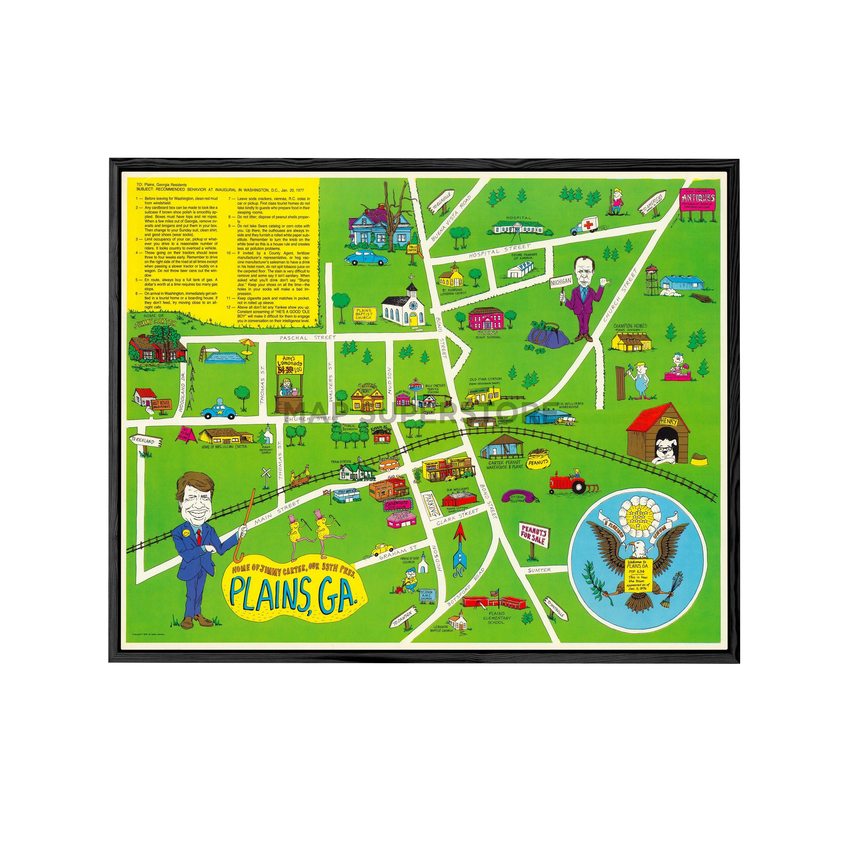 Map Jimmy Carter Library 1976 Jimmy Carter Plains Georgia Map: Vintage Presidential Inauguration ...