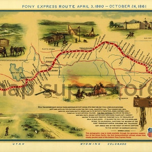 Vintage Pony Express Route Map Tracing the Historic Journey of the Wild 