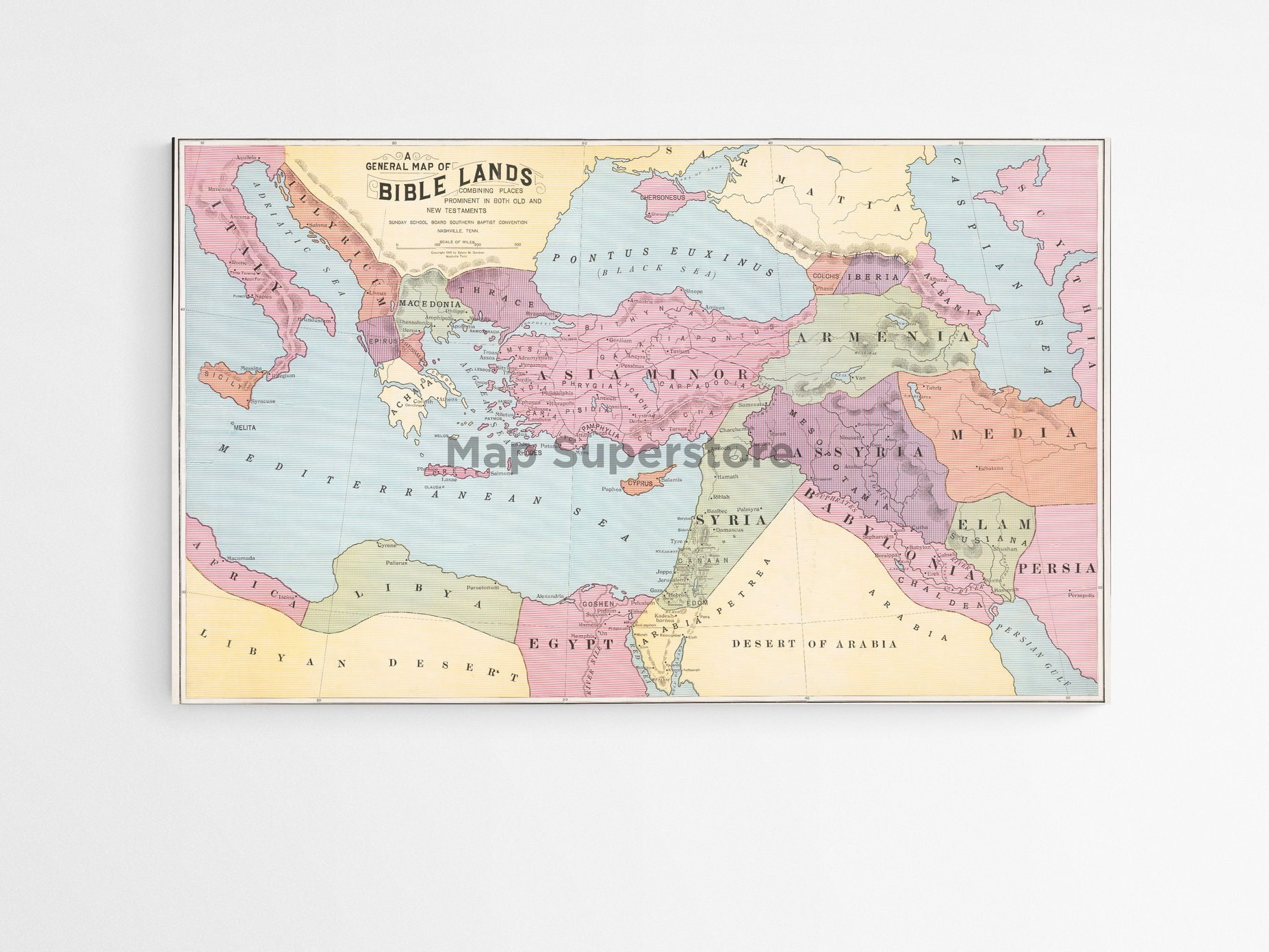 A General Map of Bible Lands | Vintage Bible Map | Restored
