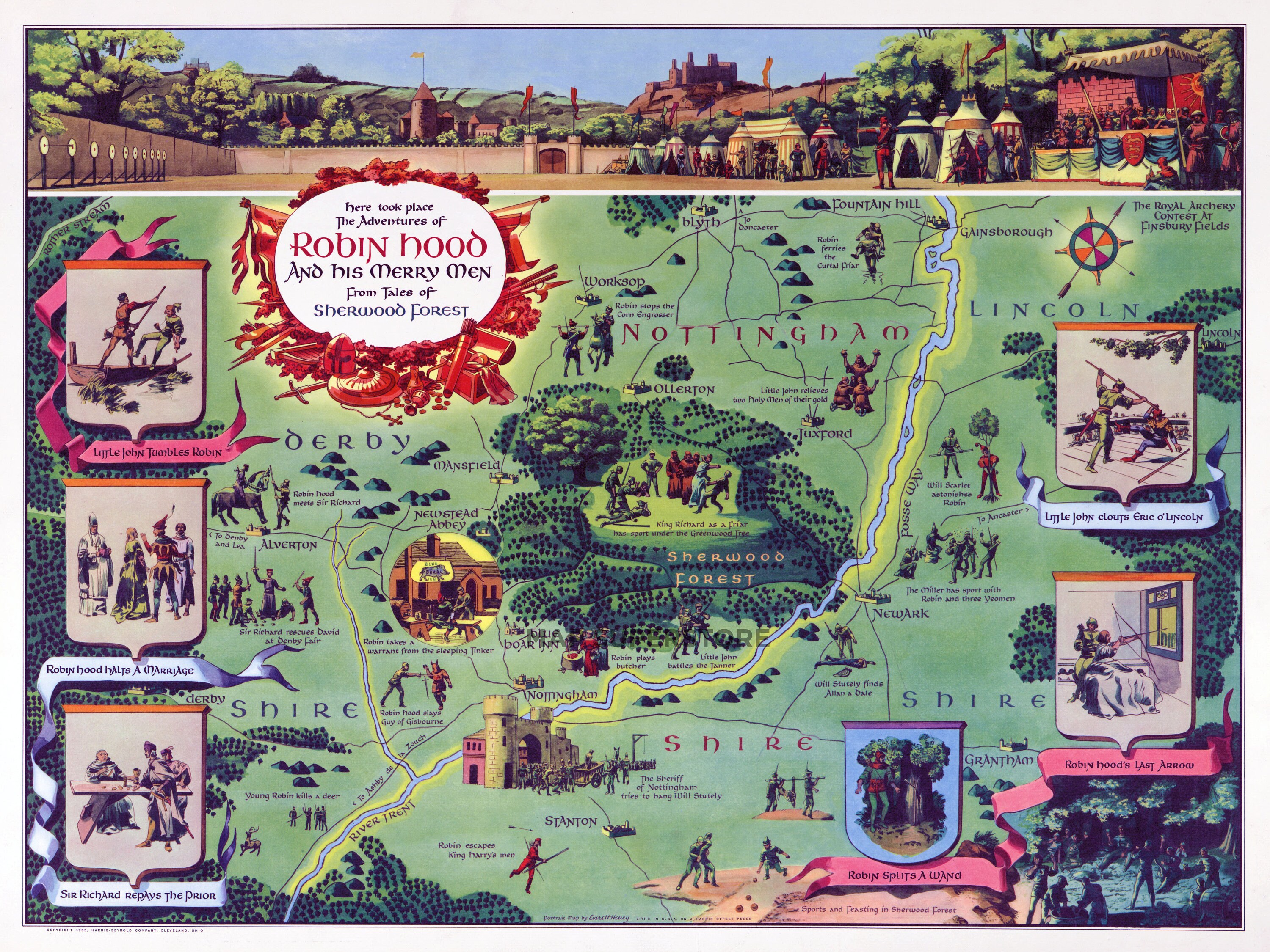 Vintage Robin Hood Map of Sherwood Forest - Pictorial Print - Etsy