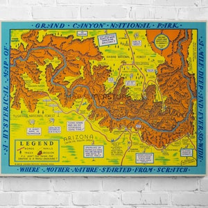 Vintage Grand Canyon Map Poster: Hysterical Pictorial Art Print