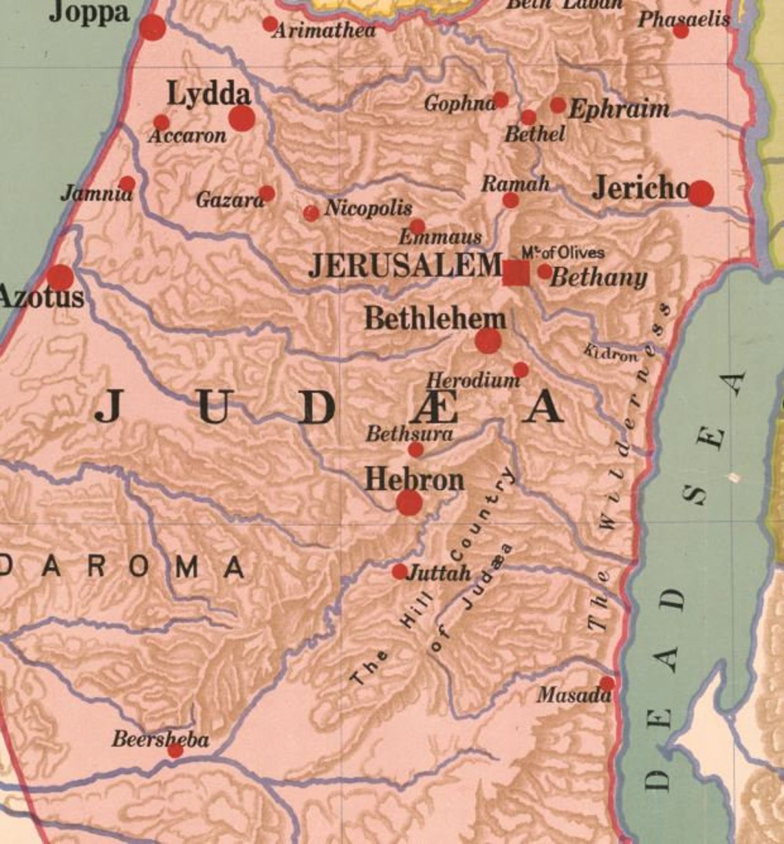 Palestine in the Time of Christ Map Vintage Bible Map Restored Bible Map Print 1916 Christian