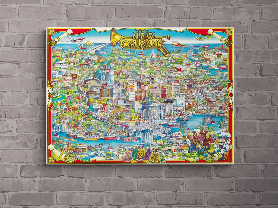 New Orleans - Vibrant Pictorial Map of the Big Easy | Vintage New ...