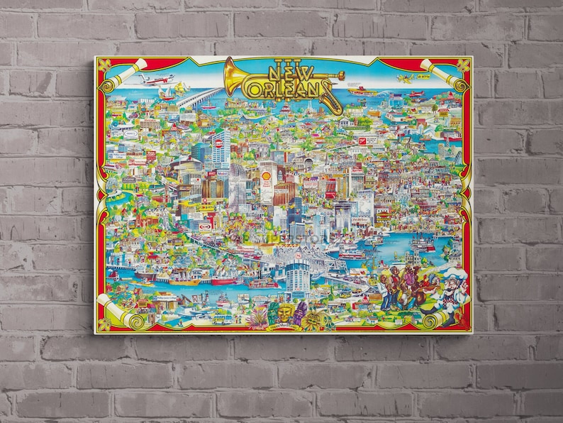 New Orleans Vibrant Pictorial Map of the Big Easy Vintage New Orleans