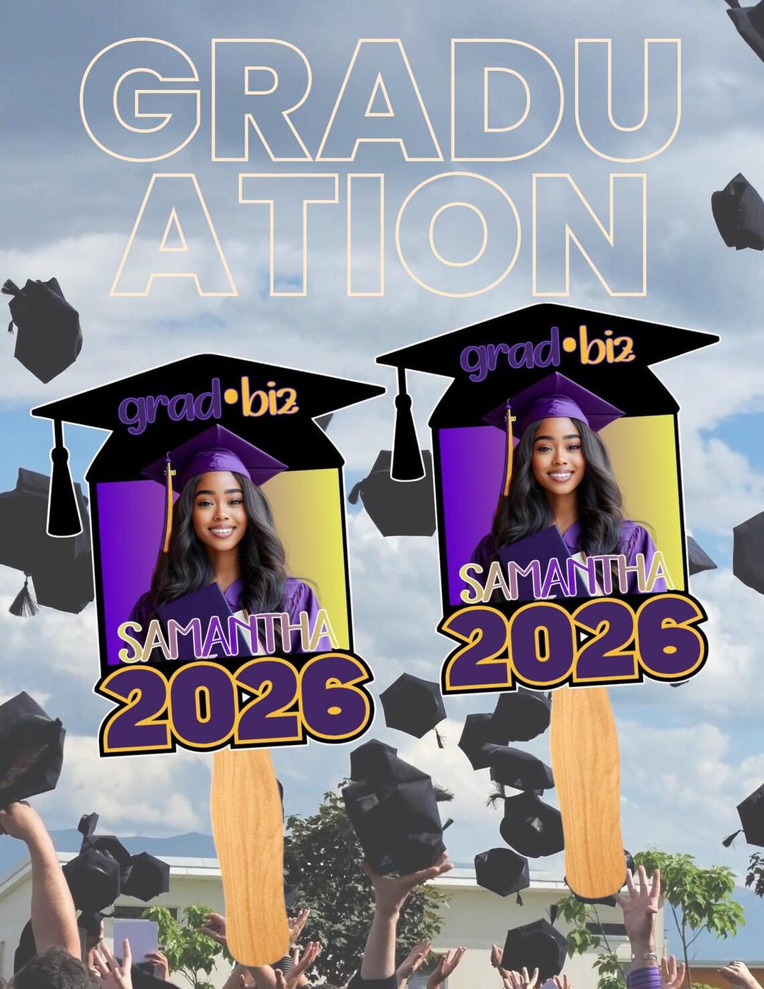 Grad Face Sign Grad Fans | Face on a Stick| Big Head Cutout | Personalized Face Sign ...