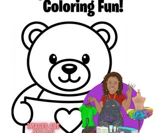 Teddy Bear Love - Valentine Coloring Pages | Printable Activity (Digital Download) | DIY Coloring Book, Sheets, Cards | Paint - Sip
