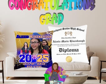Diploma Pillows | Graduation Pillow, Custom Celebration Pillow, Cap and Gown Pillows, Grad Photo Pillow | Photo Pillowcase