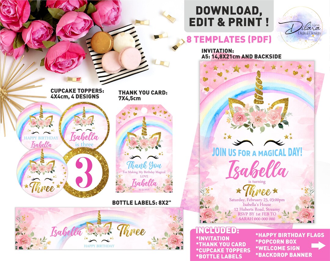 Editable Unicorn Party Decorations Unicorn Party Package Birthday