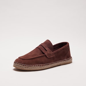 Burano - Brick | Flat Calfskin Suede espadrilles shoes sewn in jute | Made in Italy, hand stitched | Loafers for men