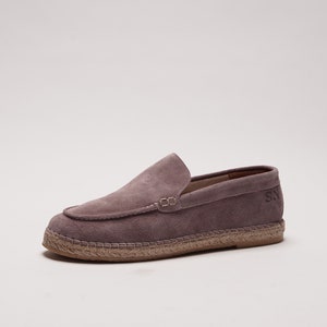 Elba - Stone | Flat Calfskin Suede espadrilles shoes sewn in jute | Made in Italy, hand stitched | Loafers for men