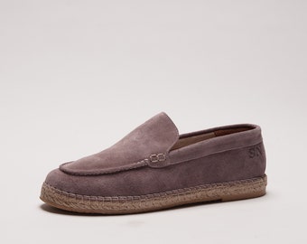 Elba - Stein | Flache Kalbsleder Wildleder Espadrilles Schuhe in Jute genäht | Made in Italy, handgenäht | Loafer für Männer