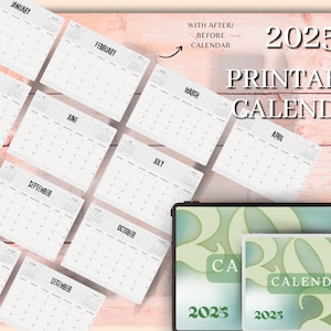 Calendario de pared o escritorio de 12 meses 2025 con BREVE MOTIVACIÓN para cada mes I Formato horizontal imprimible I Comienzo en domingo y lunes I Tamaño carta A4 A5 EE. UU.