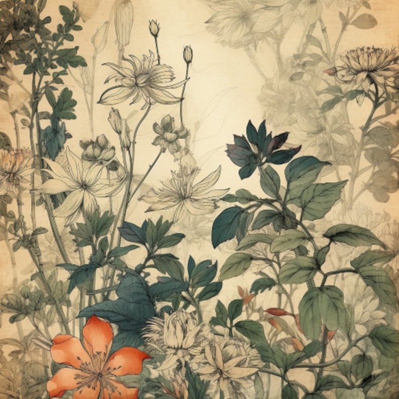 papier numérique japonais vintage, arrière-plan, motif asiatique, vieille écriture japonaise, antiquité, fleur de cerisier, fleurs, journal indésirable image 7