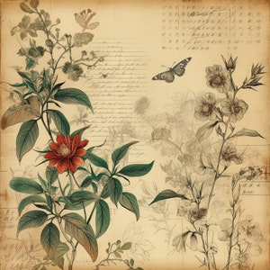 papier numérique japonais vintage, arrière-plan, motif asiatique, vieille écriture japonaise, antiquité, fleur de cerisier, fleurs, journal indésirable image 2