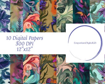 10 images numériques Floral Seamless aquarelle, pack de papier numérique, motif Floral, motif sans couture, arrière-plans