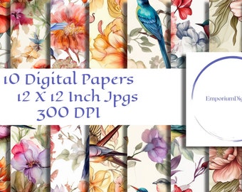 Papier numérique à motifs floraux - SANS COUTURE - Motifs de fleurs à l'aquarelle - Utilisation commerciale - Toile de fond numérique, Sublimation de la flore