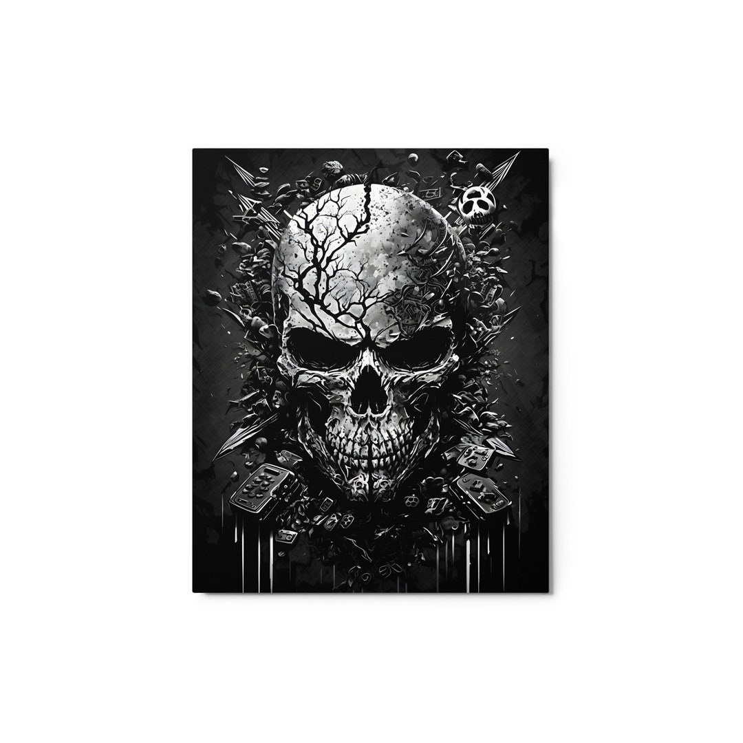 Black and White Skull Art Wall Decor Metal Print Grunge Etsy