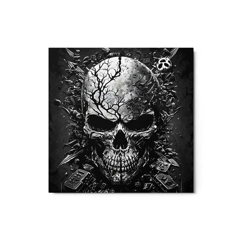 Black and White Skull Art Wall Decor Metal Print Grunge Etsy