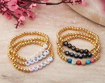 Custom Name Wedding Favor Bracelet – Personalized Gold Beaded Keepsake